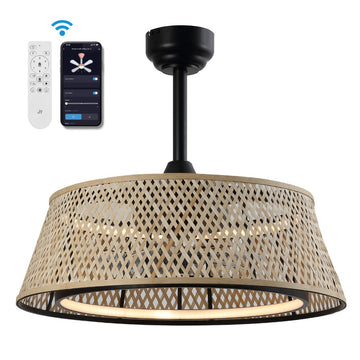 Cressida 23.75" Traditional Bohemian 6-Speed Metal/Bamboo Mobile-App/Remote-Controlled Height-Adjustable Dimmable Caged Integrated LED Ceiling Fan - JONATHAN Y